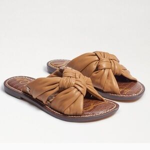 Sam Edelman Garson Knotted Leather Slide Sandals Size 8 Brown Backyard BBQ